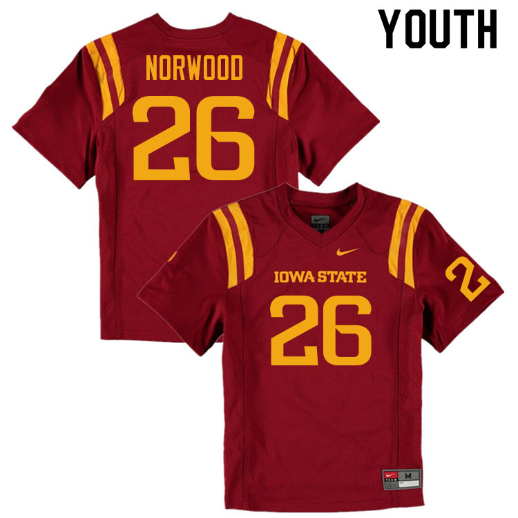 Youth #26 Myles Norwood Iowa State Cyclones College Football Jerseys Sale-Cardinal